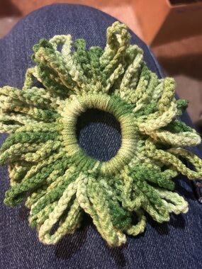 Hand Crafted Green Variegated Crochet Hair Scrunchie